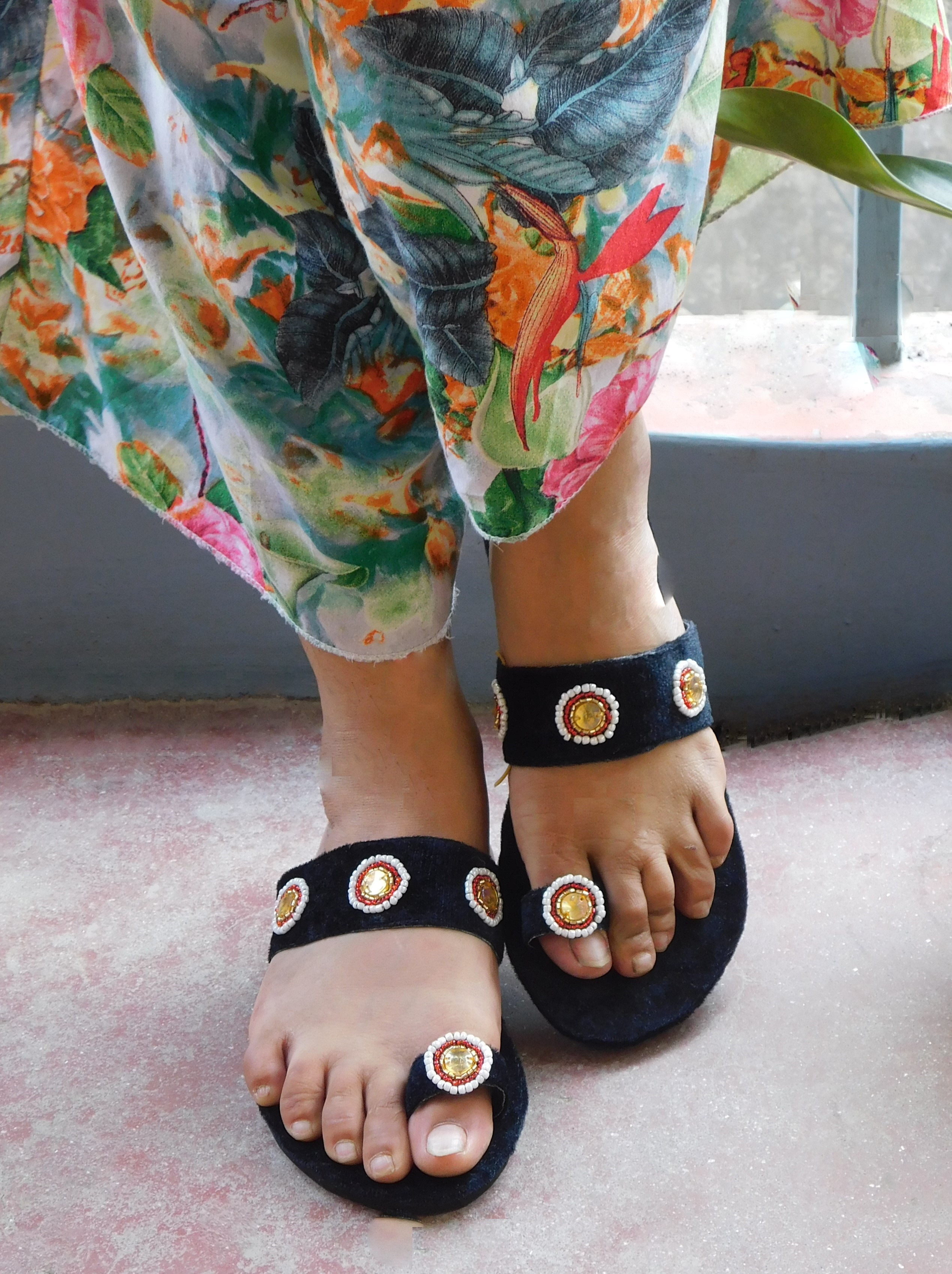 Kohlapuri velvet flat sandal
